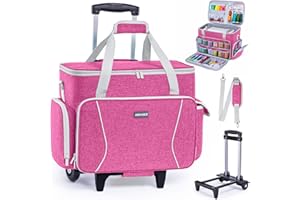 AMOIGEE Rolling Sewing Machine Case with Wheels – Sewing Machine Bag with Detachable Wheels Frame, Trolley Tote with Removable Padding,Fits Most Standard Machines Compatible with Singer,Brother,Janome