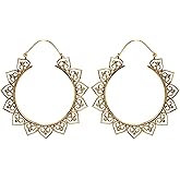 81stgeneration Women's Gold Tone Brass 60mm Large Indian Filigree Tribal Mandala Hoop Earrings