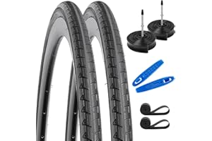YUNSCM 2-PCS 700C Road Bike Tires 700x28C/28-622 28x1 5/8x1 1/8 and 700C Heavy Duty Bike Tubes Presta Valve with 2 Rim Strips Compatible with 700x26C 700 x 28C 700x30C Bike Bicycle Tires and Tubes