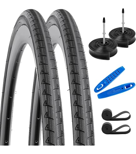 YunSCM Lot 2 Pneus + 2 Chambres 700x35C (28x1.40) - ETRTO 35-622 - Compatible Vélo Ville & Route - Valve AV48mm