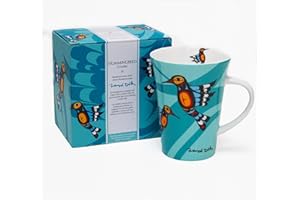 Oscardo Slender Porcelain Mug Featuring Indigenous Art - Hummingbird by Kwakwaka'wakw Artist Francis Dick, 10 oz, Microwave &