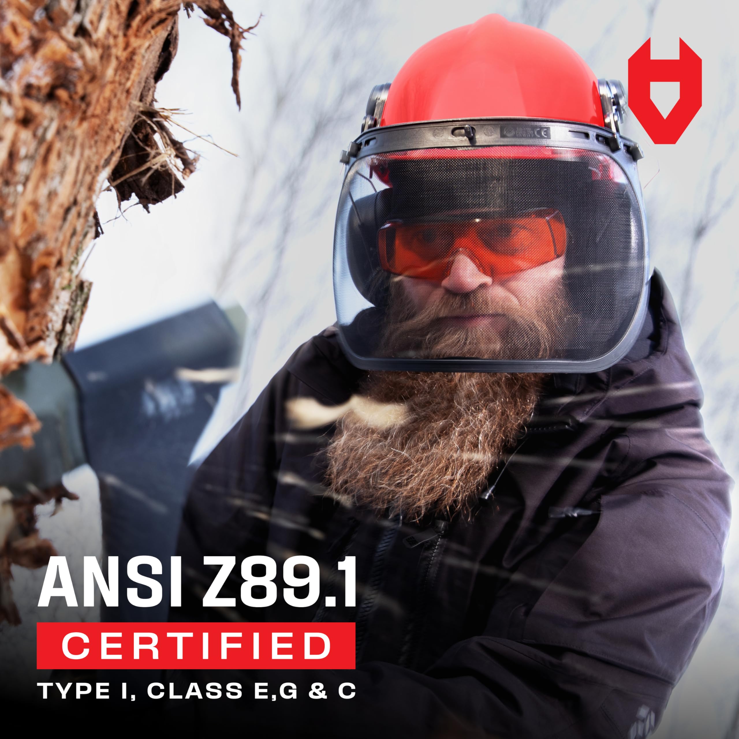 NoCry 6-in-1 Industrial Chainsaw Helmet with Face Shield and Ear Muffs - Includes Mesh and Clear Plastic Face Visor - ANSI Z89.1 Certified Forestry Helmet