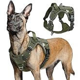 rabbitgoo Tactical Dog Harness for Large, No Pull Military Service Vest | Molle &amp; Handle, Heavy Duty, Adjustable, Reflective Straps, Easy Control for Training Walking, Green camo, Large