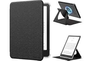 MoKo 360° Rotating Case for 7" Kindle Paperwhite 12th Generation 2024 & Kindle Colorsoft 2024/2025, Clear Back Detachable Mag