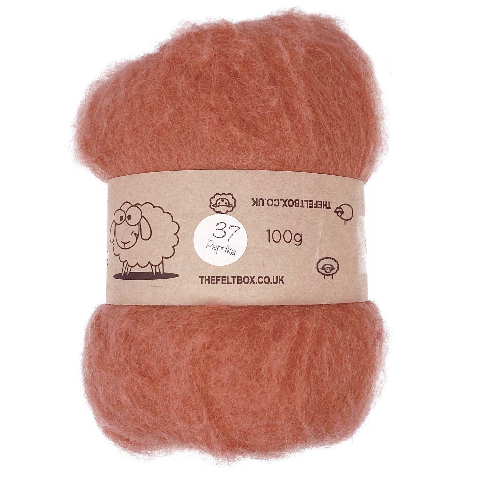The Felt Box Needle Felting Wool Carded Batting : Short Coarser Mixed Together Fibres, Use as Core or Finish Wool 100 g | 3.5 oz- Paprika #37