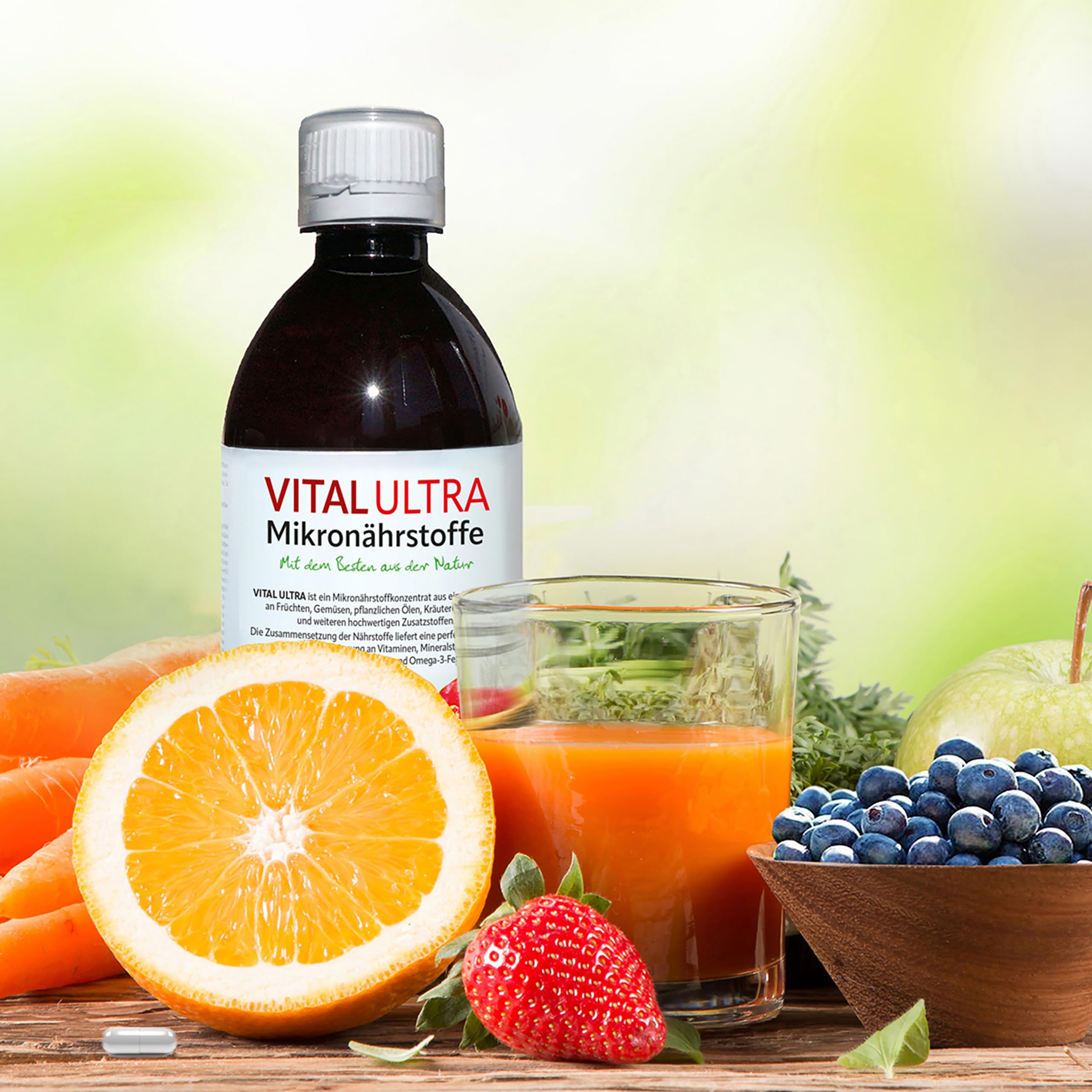 Vital Ultra – 480 ml Mikronährstoffkonzentrat & 30 vegane Kapseln Darm-Symbiotika – Vitamine, Mineralien, Spurenelemente & 23 Bakterienkulturen – hochdosiert 10 Milliarden Keime je Kapsel