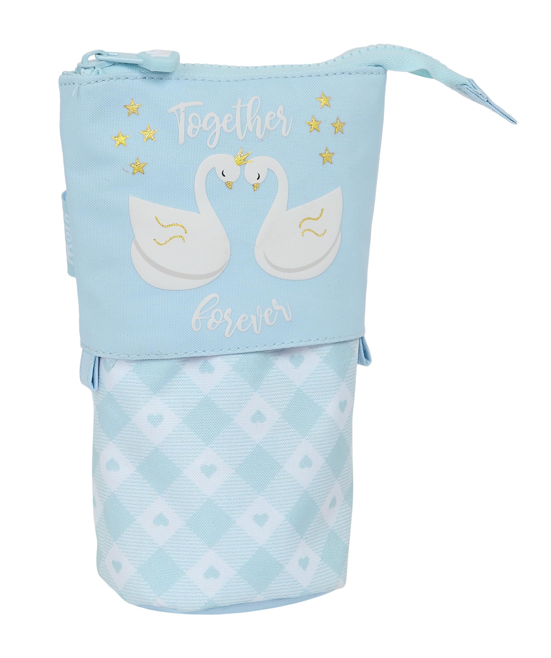 Glowlab Swans – Safta Convertible Pencil Case, Children's Pencil Case, Ideal for School Age Children, Comfortable and Versatile, Quality and Resistance, 8 x 6 x 19 cm, Light Blue, light blue,