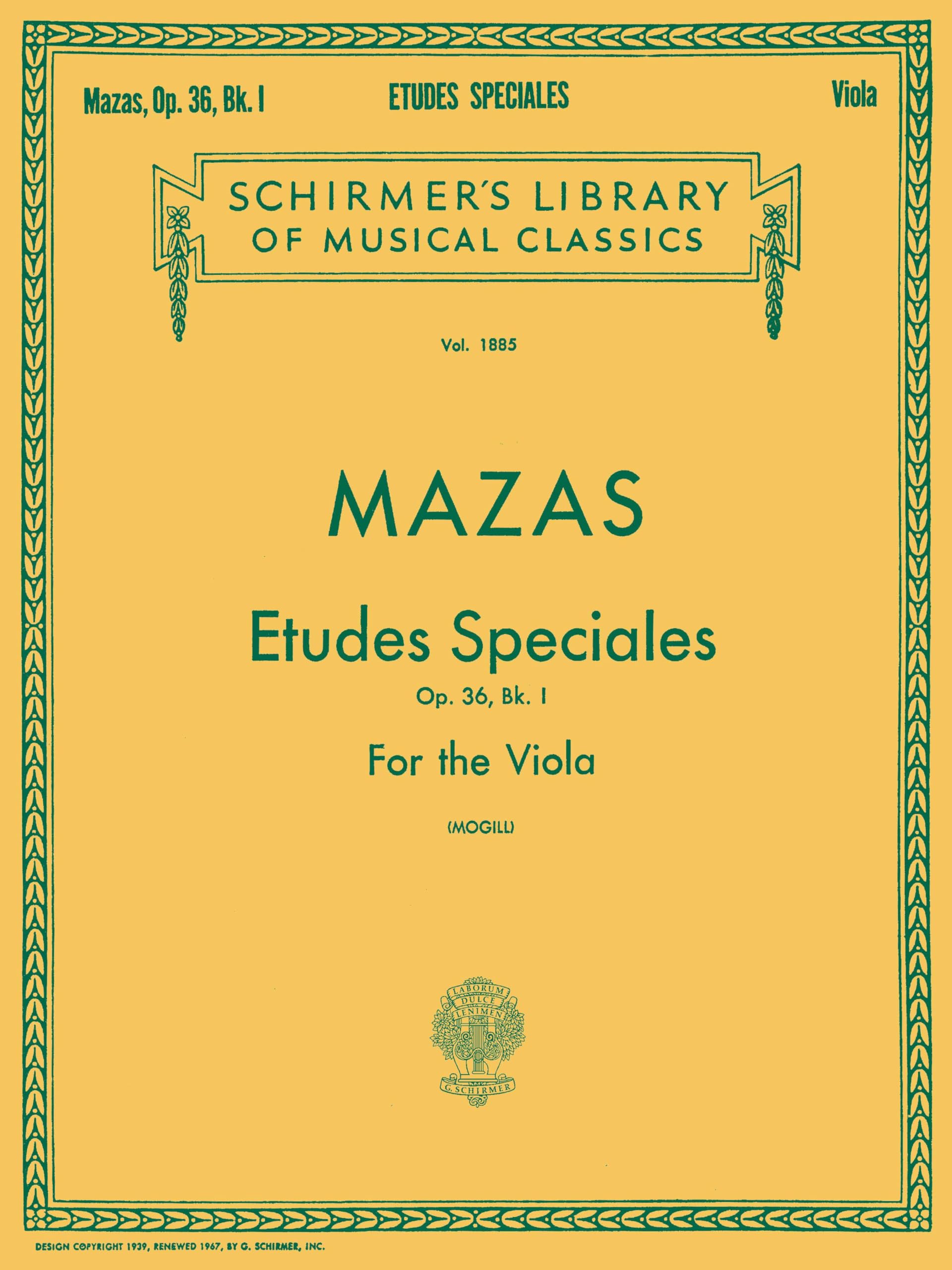 Jacques F. Mazas Etudes Speciales Op.36 Book 1 (Viola) Vla: Schirmer Library of Classics Volume 1885 Viola Method