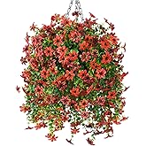 INQCMY Artificial Faux Hanging Flowers Plants Basket for Outdoor Outside Spring Decoration,UV Resistant Fake Silk Daisy in Planter Resistant Look Real for Home Porch Balcony Patio Yard Decor