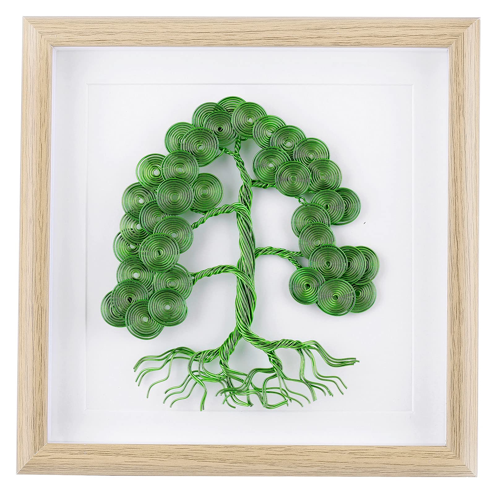 mookaitedecor Handmade Tree of Life Framed Picture Wall Art & Art Deco Home Decor, Aluminum Wire Handicraft Pretty Room Desk Decor Good Luck Table Decorations(Green)