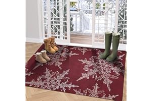 U'Artlines Christmas Front Door Mat, 32"×48" Vintage Winter Snowflake Resist Dirt Doormats, Non-Slip Rubber Low-Profile Inside Floor Mat Washable Entrance Mats
