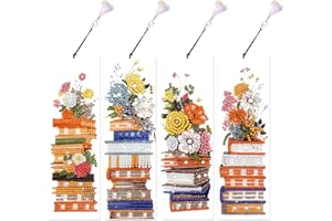 ZLFSRQ 4Pcs Diamond Art Bookmarks for Adults DIY Diamond Painting Bookmarks with Pendant Handmade Bookmark Gifts for Women Bo