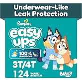 Easy Ups Girls &amp; Boys Potty Training Pants, Size 5 (3T-4T), 124 Count, Bluey Absorbent Pull Up Training Underwear, Up to 100% Leakproof Day and Night, Hypoallergenic