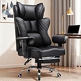 GTPLAYER Big and Tall Office Chair 400LBS Wide Ergonomic Gaming Chair with Deluxe Embossing Designed Leather with Foot Rest,150°Reclining Adjustable Soft Armrests Pocket Spring Back Support and Pillow