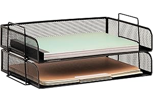 Mind Reader Stackable Paper Tray, Desktop Organizer, File Storage, Office, Metal Mesh, 13.25" L x 9.75" W x 6.25" H, 2 Pcs., Black