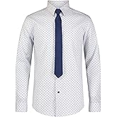 Calvin Klein Boys Long Sleeve Button-Down Collared Dress Shirt with Tie and Chest Pocket