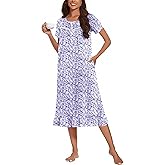 Ekouaer Cotton Nightgowns for Women Soft Long Button Night Gowns Comfy House Dress with Pockets Short Sleeve Sleepwear S-3XL