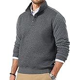 Dokotoo Men Quilted Sweatshirts for Men Quarter Button Pullover Sweater Casual Mock Neck Thermal Fleece Pullover Sweatshirt