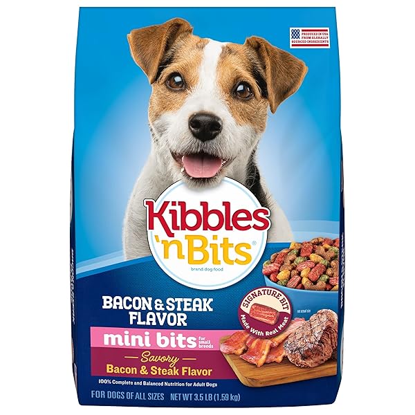 KIBBLES ‘N BITS MINI BITS SMALL BREED SAVORY BACON & STEAK FLAVOR DRY DOG FOOD, 3.5 LB. BAG