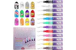 12 Color Acrylic paint pen Set, Kalolary Nail Polish Pens Nail Point Graffiti Dotting Pen Drawing Painting Liner Brush for DIY Nail Art Beauty Adorn Manicure Tools