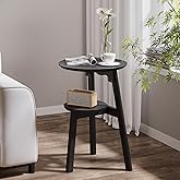 ChooChoo Round End Table for Small Spaces, Narrow Side Table, Accent Table Night Stand with 2 Tier Shelf for Bedroom and Livi