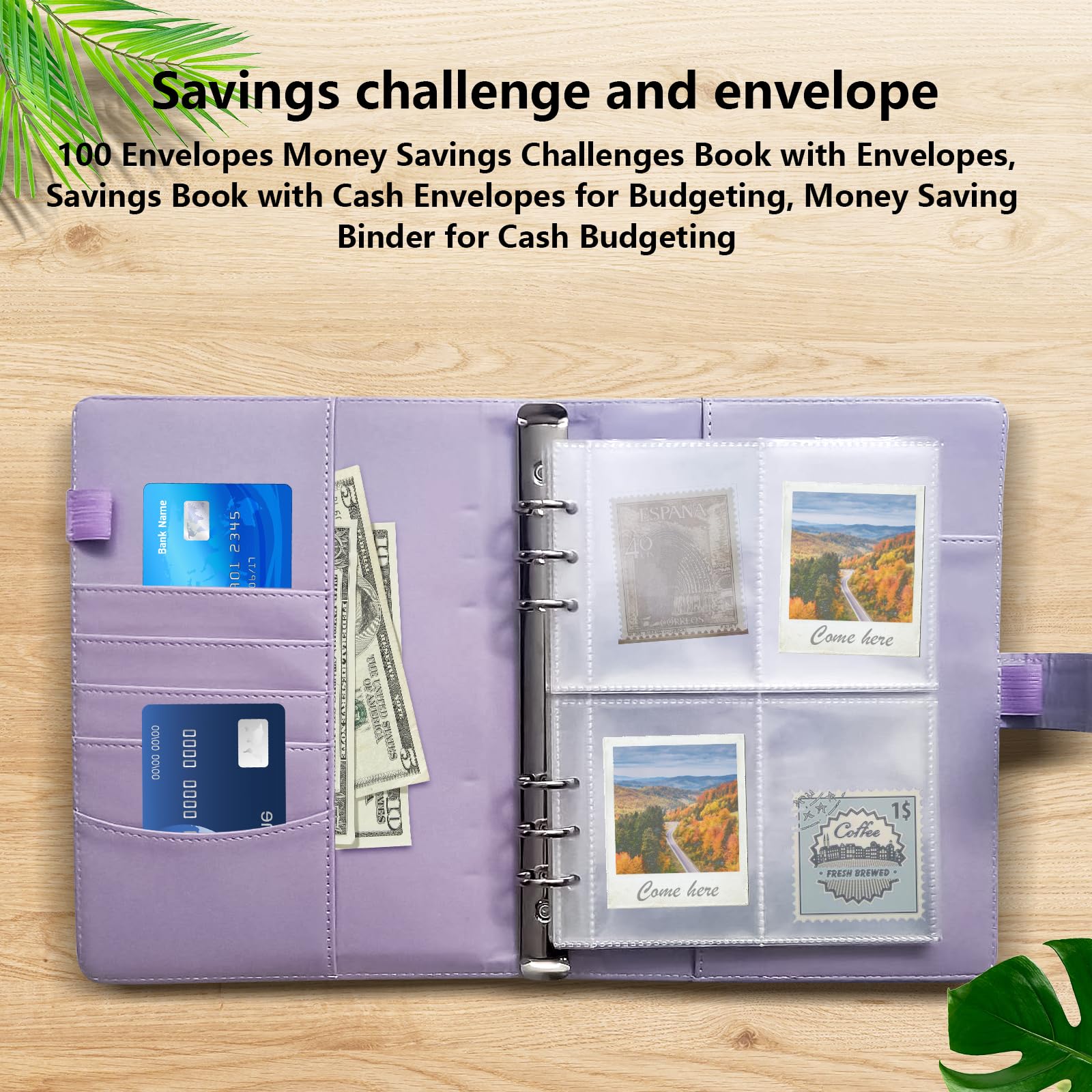 100 Envelopes Money Saving Challenge, Easy and Fun Way to Save $5,050, Budget Binder Savings Challenge Book, Savings Challenges Budget Book Binder,Budget Planner Book for Saving Money (Violet)
