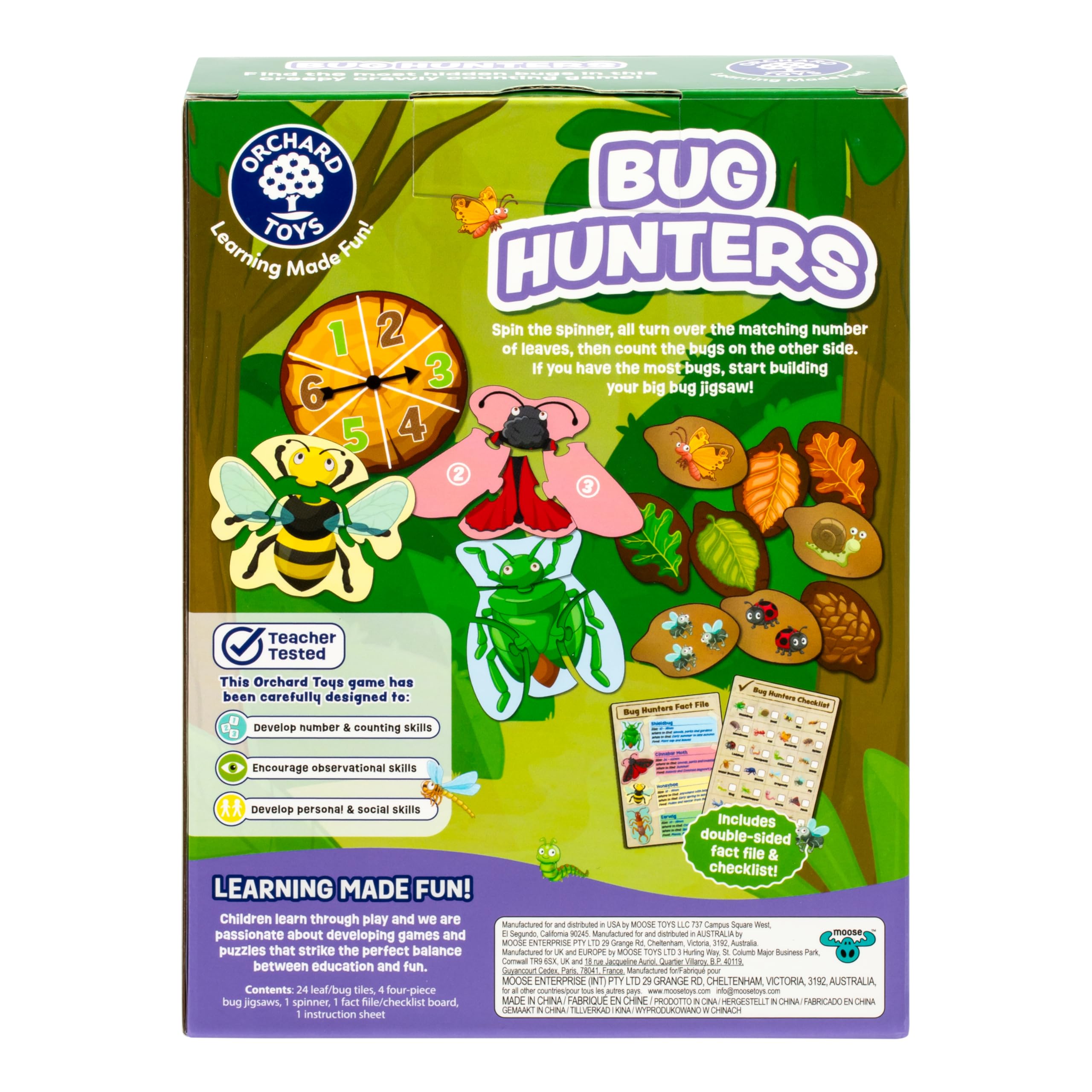Orchard Toys Bug Hunters Game, Learn Counting and Observational Skills As You Race to Be 1st to Build Your Bug, Designed for 2-4 Players Aged 3+