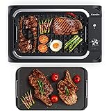 CalmDo Indoor Smokeless Grill, Electric BBQ Grill and Non-Stick Griddle Plates with 3 Temperature Control, Removable Drip Tra