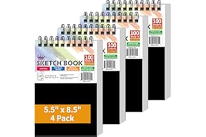 WINNER 5.5" x 8.5" Sketch Book, 4-Pack 400 Sheets Spiral Bound Art Sketchbook, 68lb/100gsm White Acid Free Drawing Pad, Sketc
