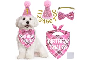 STMK Dog Birthday Outfits, Multi Size Dog Birthday Hat Dog Birthday Girl Bandana Bow Tie Birthday Numbers for Small Medium Dogs Pets (Pink, Small)