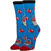 ooohyeah Women's Funny Novelty Fruit Crew Socks, Crazy Fun Saying Silly Cotton Dress Socks Gift, Apple of my Eye, Size 5-10