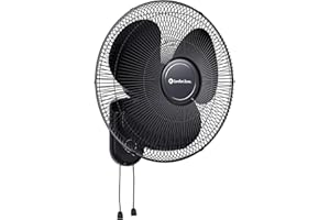 Comfort Zone Oscillating Wall Mounted Fan, 16 inches, 3 Speeds with Adjustable Tilt and Metal Grille, 90 Degree Oscillation, Ideal for Home, Bedroom, Gym or Office, Black