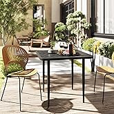 Outsunny 31.5" Outdoor Dining Table for 4, Square Patio Dining Table with Metal Frame for Garden, Lawn, Backyard, Black