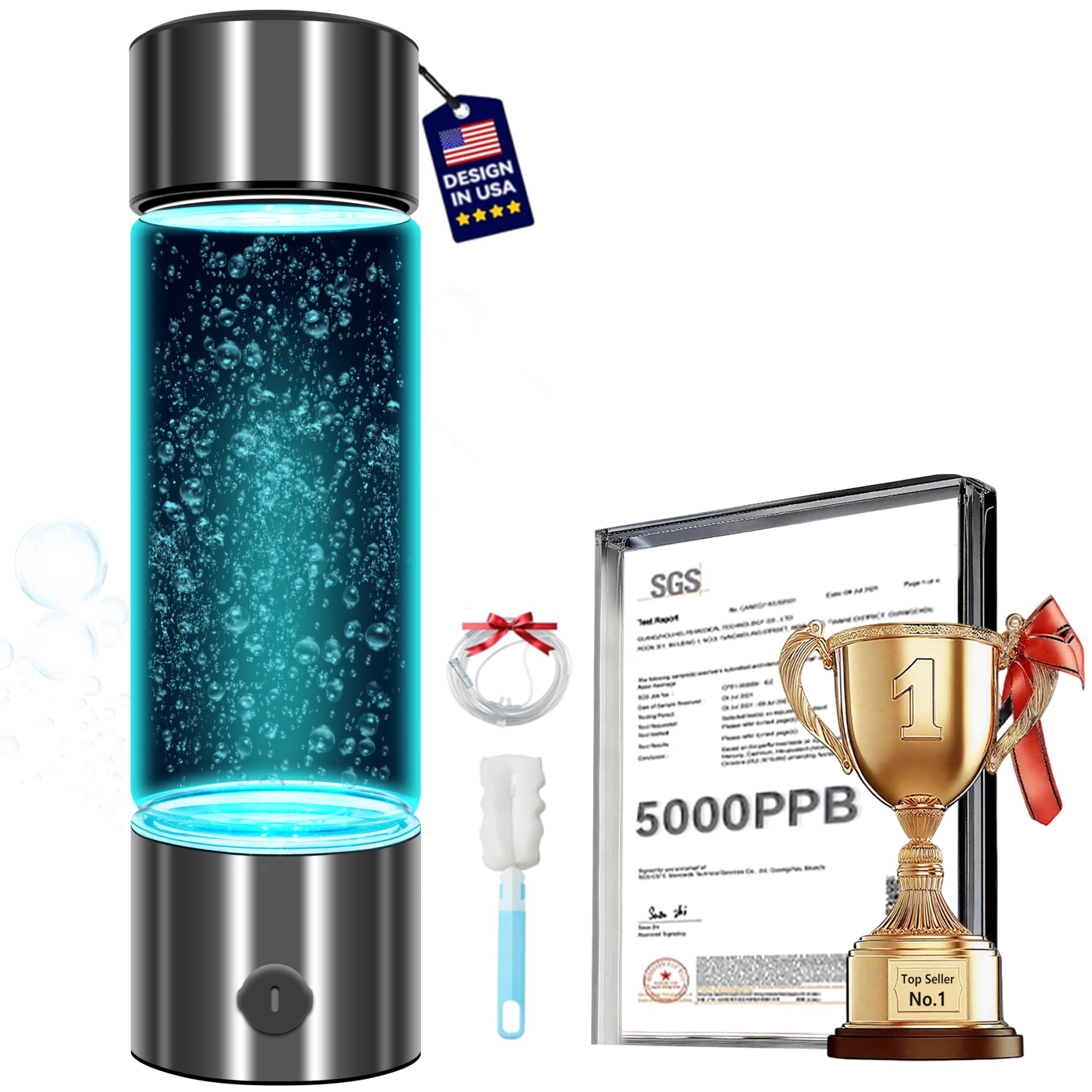 Photo 1 of 2025 New Hydrogen Water Bottle-Hydrogen Concentration up to 5000 PPB?SGS-Certified Hydrogen Generator?2025 SPE/PEM Technology Odorless Double Hydrogen Content for Sports/Home/Office/Travel HC2