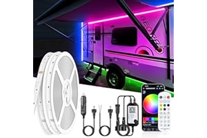 TENDIST 50FT RV Awning Lights Strip, 12V RGB Camper Awning Light App Control, IP67 Waterproof RV LED Lighting Exterior & Interior, Camper Lights for Outside Van, Food Truck, Trailer, Boat (50ft, RGB)