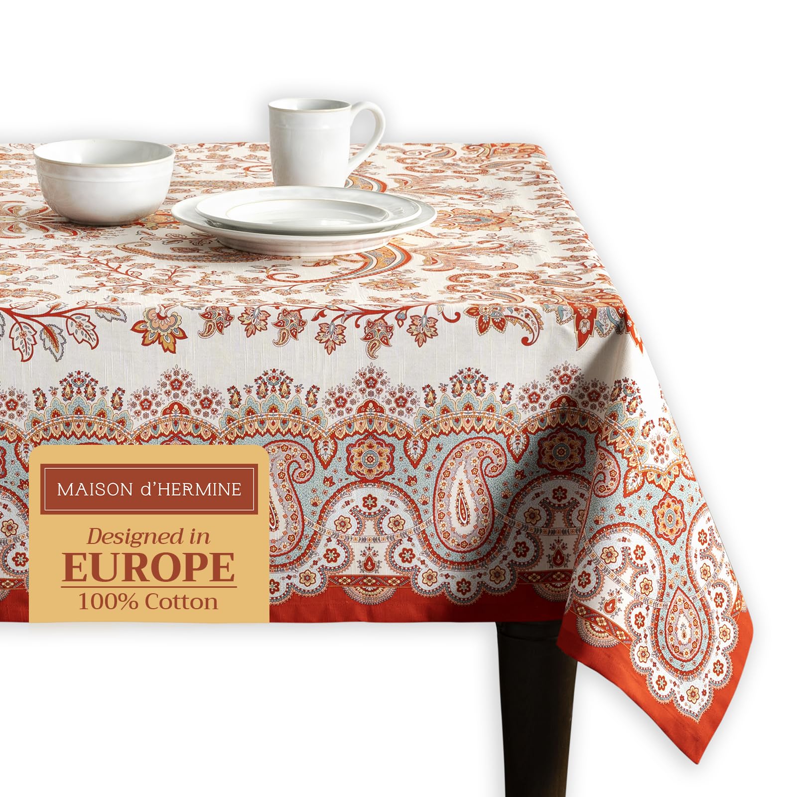 Maison d' Hermine Table Cloth Rectangle Table 100% Cotton 180 cm x 140 cm Tablecloth Reusable Everyday Use for Christmas Decorations Dining Farmhouse Home Party Festive (Cachemire)