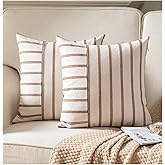 Caflife Boho Throw Pillow Covers 20x20 Set of 2 Soft Farmhouse Decorative Couch Pillow Cases Brown Striped Pillow Covers Neutral Cushion Covers for Sofa Bed Living Room Home Decor