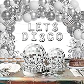 Disco Party Decorations , 60s 70s Disco Groovy Party Supplies Iridescent Party Decoration (16 Guest) with Disco Ball Balloon Garland Arch Plates Napkins Forks Tablecloth Paper Cake Topper