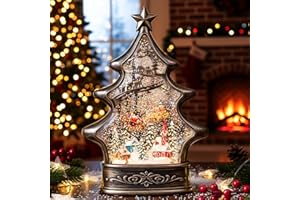 KIRSCHBLÜTE Christmas Snow Globe Lantern with Santa Claus Arrived in his Sleigh.Christmas ，Lighted Swirling Glittering Snow Globes with Music & Timer, Christmas Decorations for Home Tabletop Indoor Gift