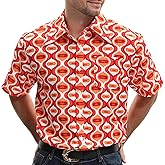 Mens 70s Disco Hip Hop Shirts Casual Button Down Paisley Floral Vintage Short Sleeve Large Collar Shirt