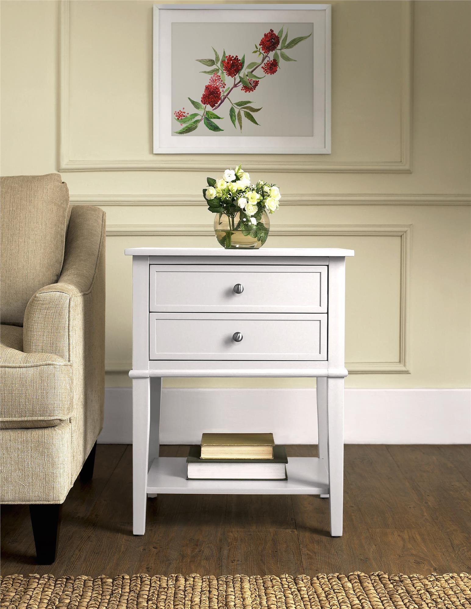 Ameriwood Home Franklin Accent Table with 2 Drawers, soft white