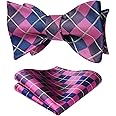 Bow Ties for Men Check Plaid Self Tie Bow Tie and Pocket Square Bowtie Formal Tuxedo Wedding Bowties Handkerchief Set
