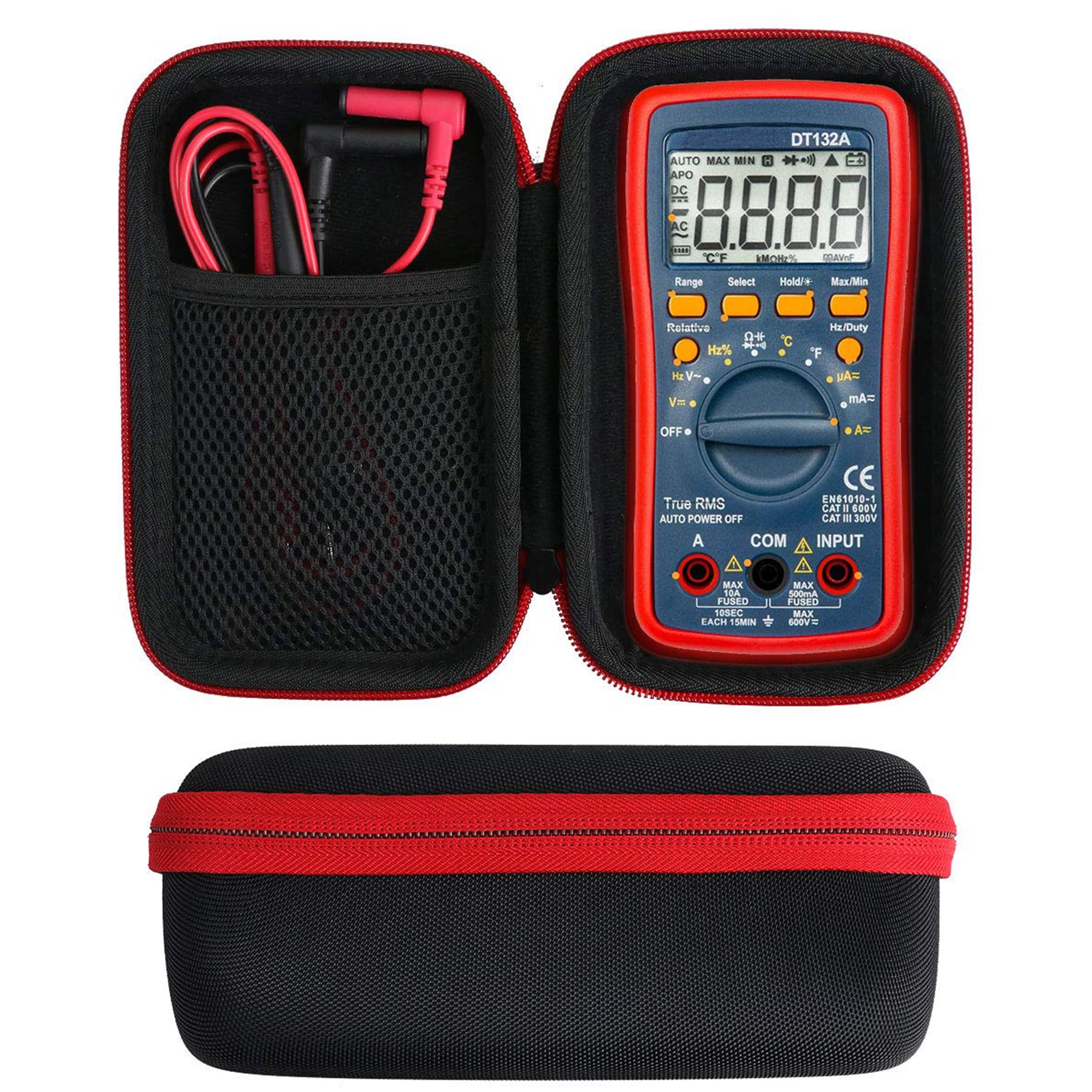 Khanka Hard Case For AstroAI Digital Multimeter TRMS 4000 Counts Volt Meter Manual and Auto Ranging Measures Voltage Tester. (Case only.Red zipper)