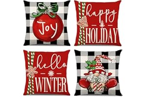 ONFAON Christmas Decorations - Christmas Pillow Covers 18x18 Set of 4, Holiday Christmas Decor Home Sofa Couch Cushion Indoor Decorations