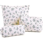 Paterr 3 Pcs Makeup Bag Quilted Cotton Cosmetic Pouch Set Cute Bow Floral Coquette Aesthetic Preppy Makeup Skincare Bag Travel Toiletry Bags for Women Valentine's Gift(Floral,Vintage Color)