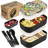HÄMTMAT Adult Bento Box Lunch Container with Compartments for Work & Meal Prep, Set of Utensil & Chopsticks, Microwave & Dishwasher Safe, Leakproof Reusable Japanese Food Storage