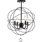 JONATHAN Y 23" Oil Rubbed Bronze 4-Light Iron Semi-Flush Mount Orb Chandelier, Modern Traditional Ceiling Light with Crystal 