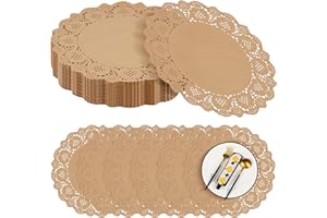 MCEAST 300 Pack Round Brown Kraft Paper Doilies 13.5 Inches Lace Paper Place Mats Rustic Scallop Doily Disposable Paper Table Pads for Food Cakes Crafts Party Weddings Tableware Decor