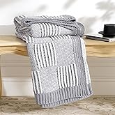 Amélie Home Checkered Knit Throw Blanket for Couch, Chenille Texture Decorative Soft Blanket for Sofa & Chair, 50"x60", Grey & White