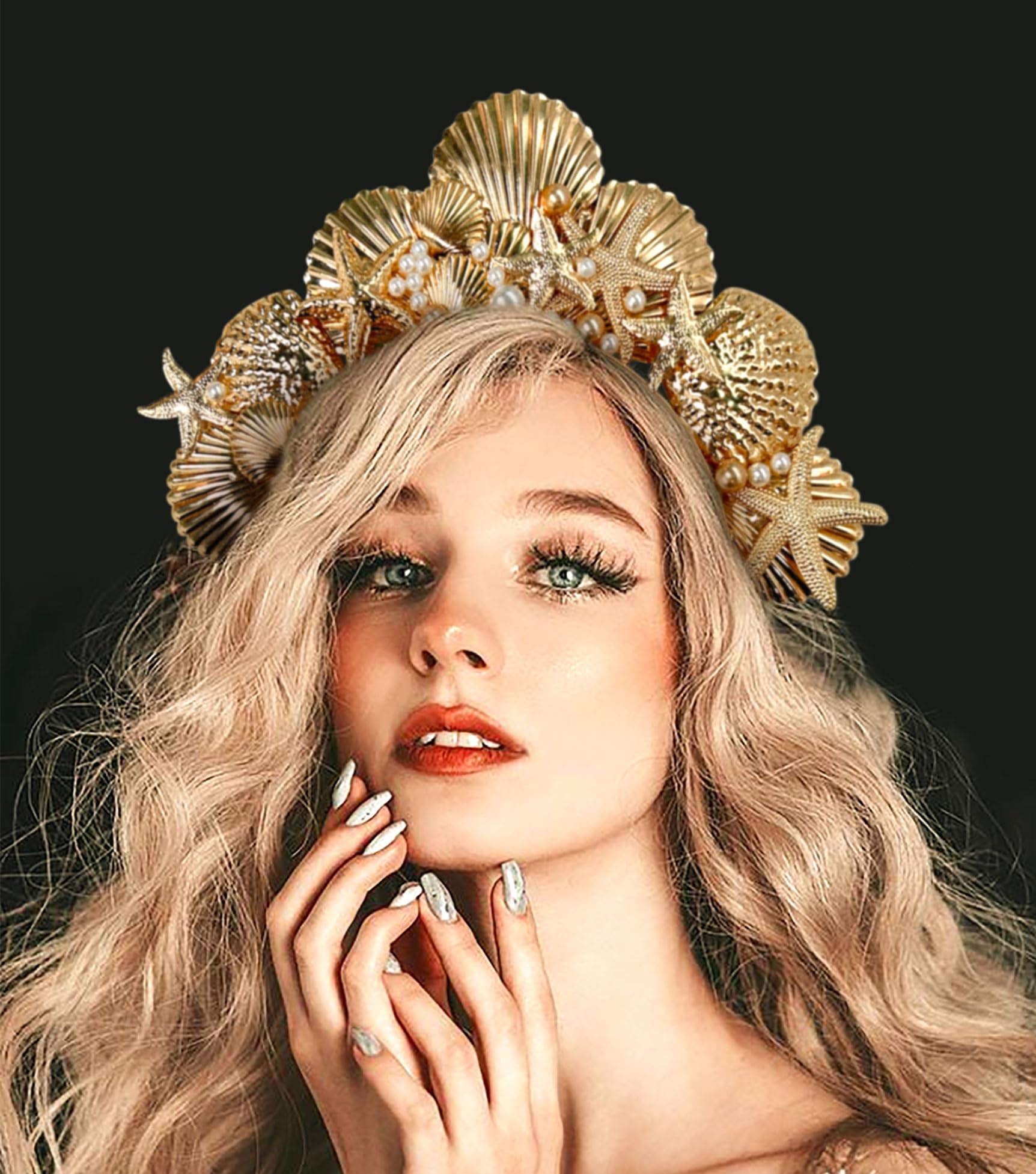 JeVenis Golden Halo Crown Headpiece Mermaid Headband Seashell Crown Headband Siren Costume Women Cosplay Renaissance